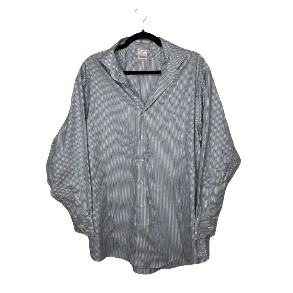 Brooks Brothers Shirt Mens 16 1/2 -33 Plaid Blue Supima Cotton Madison Noniron P